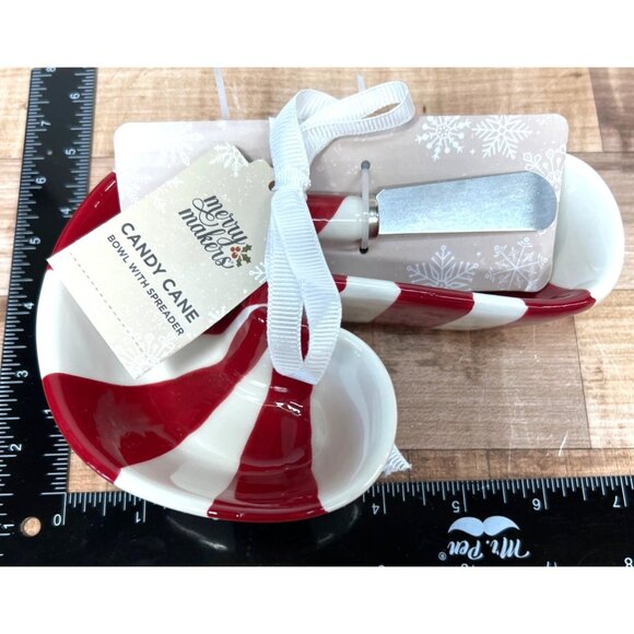 Candy Cane Bowl With Spreader Set By Musee Mates - Red & White - Picture 4 of 5